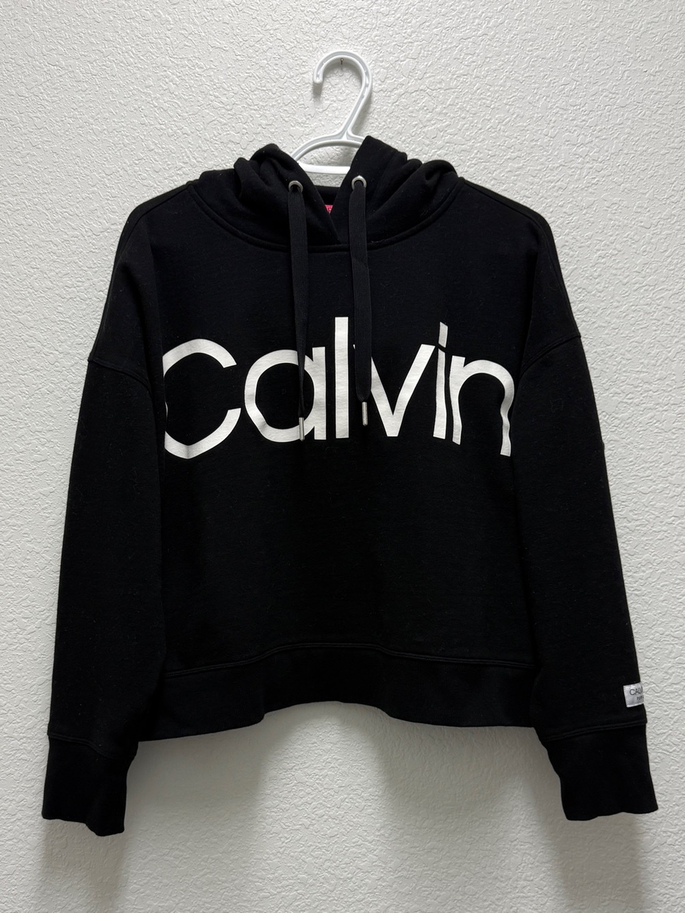 Calvin Klein Performance Women's Black Cotton Blend Big Logo Drawstring Hoodie